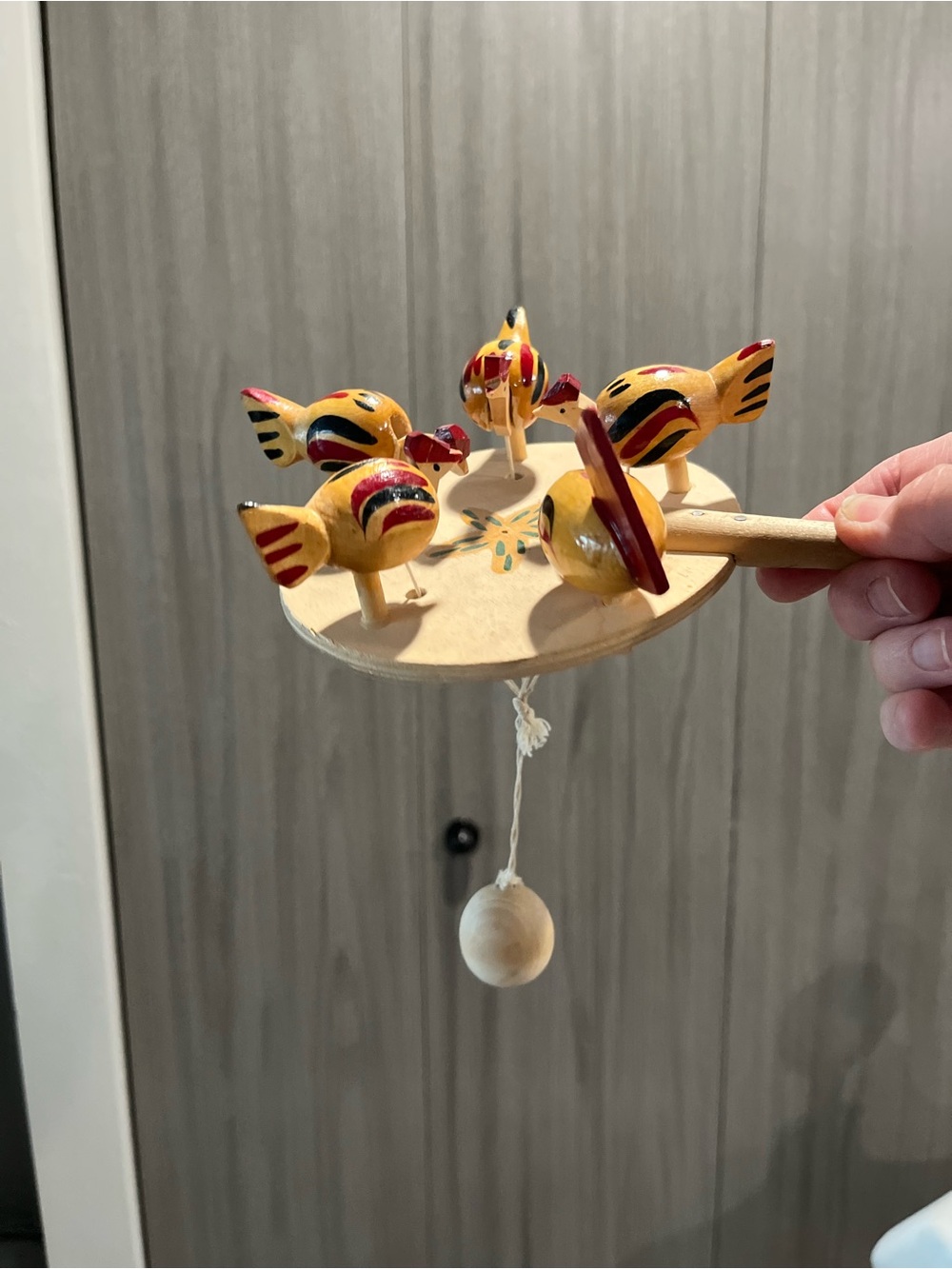 Hand-Painted Wooden Bird Whirligig - Yellow & Red